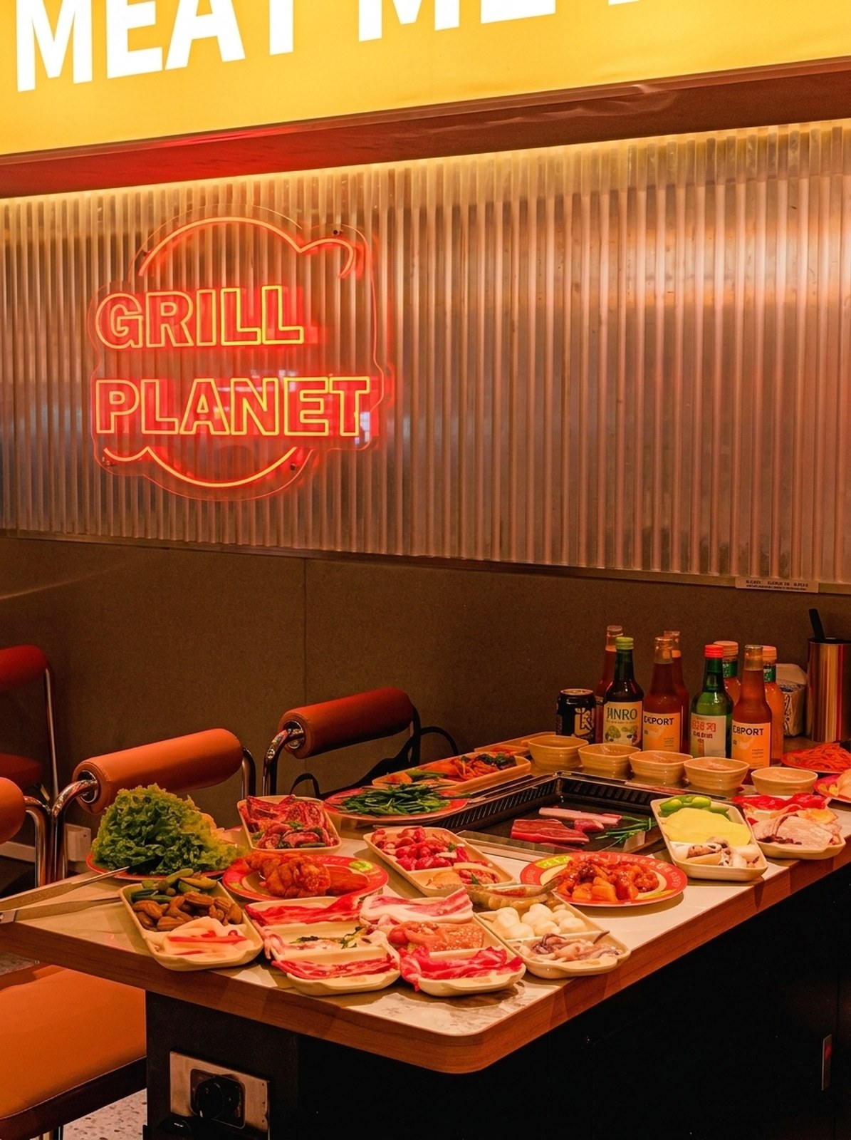 Grill Planet BBQ Buffet 烤肉星球 dining booth and barbecue spread